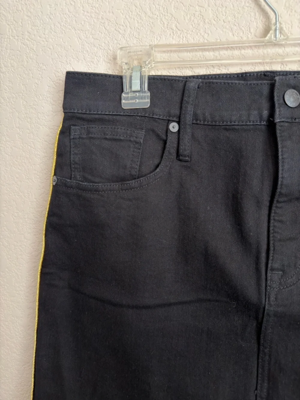 Madewell Stretch Denim Straight Mini Skirt Gold Piping Edition 29 Black 5 Pocket